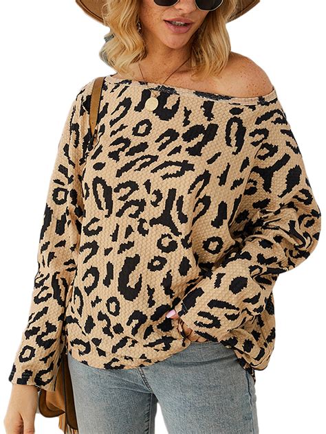 Wodstyle Womens Leopard Printed Sweater Long Sleeve Crew Neck Casual Pullover Tops Walmart