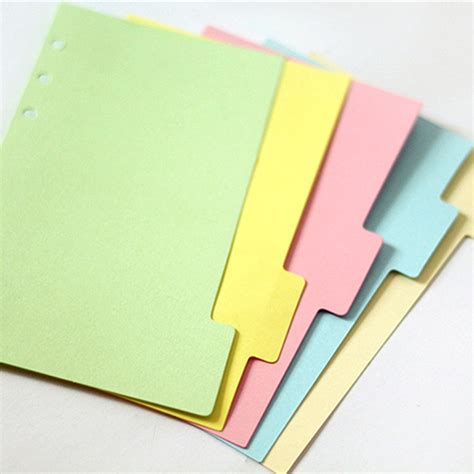 5pcsset A5 Colored Binder Index Page For Loose Shell Notebook Dividers