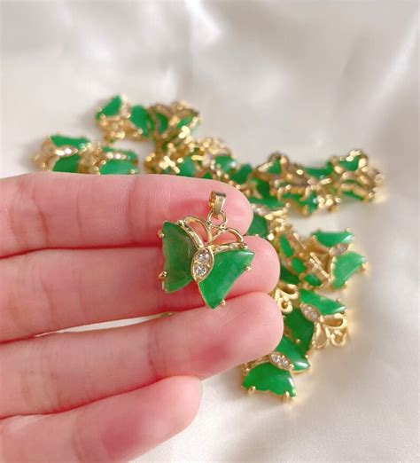 14k Gold Filled Mini Green Jade Butterfly Pendant Necklace Etsy