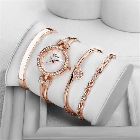 4 pcs suit elegant bracelet watch ladies luxury fashion quartz watch wristwatch rose gold
