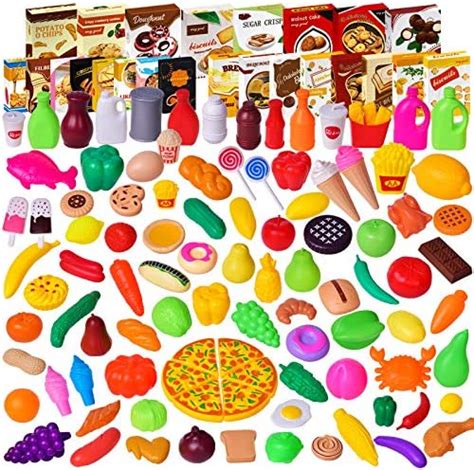 Fun Little Toys 128 Pcs Play Food For Kids Kitchen Toy Foods With