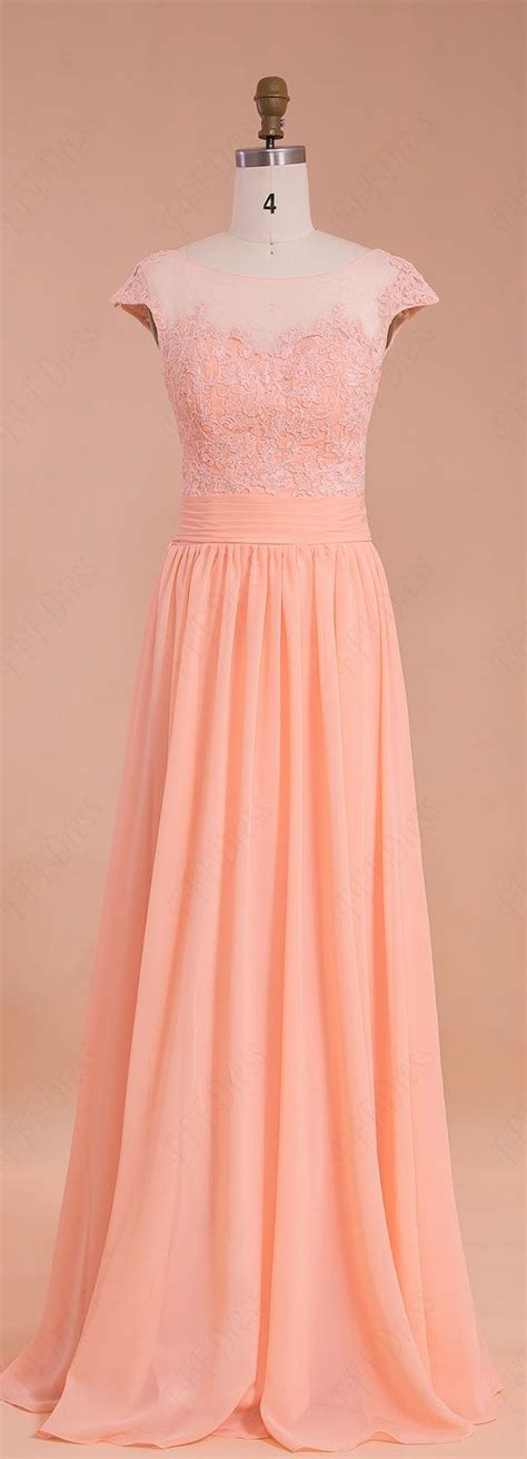 Peach Color Long Modest Prom Dresses Bridesmaid Dresses Peach Prom