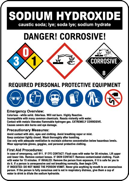 Sodium Hydroxide Hazardous Material Sign Save 10 Instantly