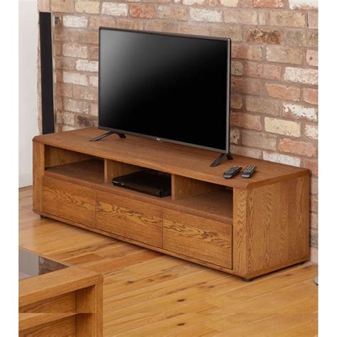 Olten Oak Widescreen Tv Cabinet With Three Drawers Living Room Wall