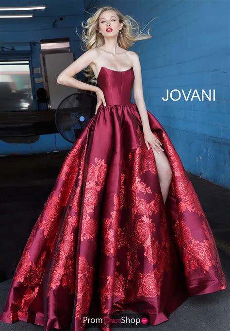 Awesome Jovani Red Strapless Floral Prom Gown 02038