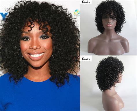 How to style a fringe for men. Fashion Natural Black Kinky Curl Heat Resistant Hair Machine Made Synthetic Wigs With Fringe ...