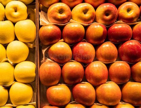 Group Of Healthy Fresh Apple Fruits On A Fruit Market Stock Image