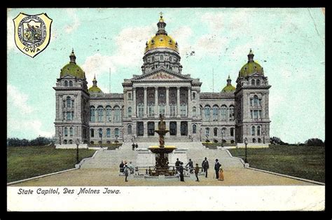 Iowa Statehouse Postcard 1907 State Capitol Seal Des Moines Iowa Pc Des