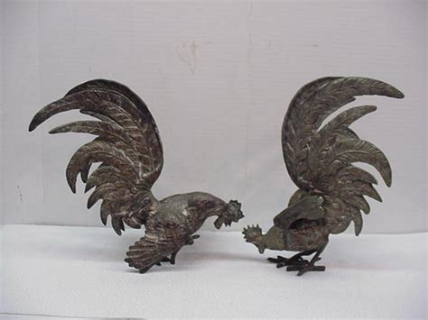 Vintage Chicken Rooster Cock Fight Brass Figurines 41046473