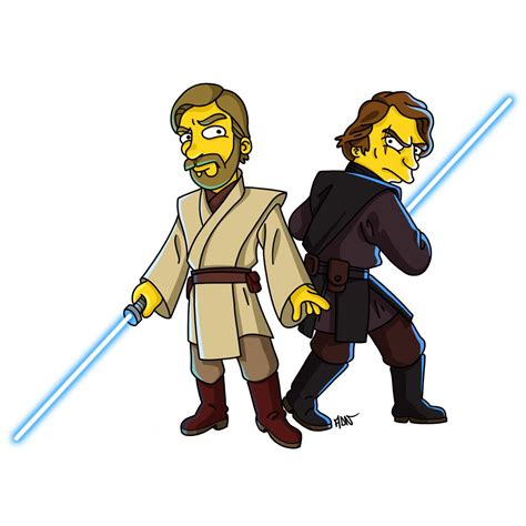 Obi Wan Kenobi And Anakin Skywalker From “star Wars” Simpsonized By