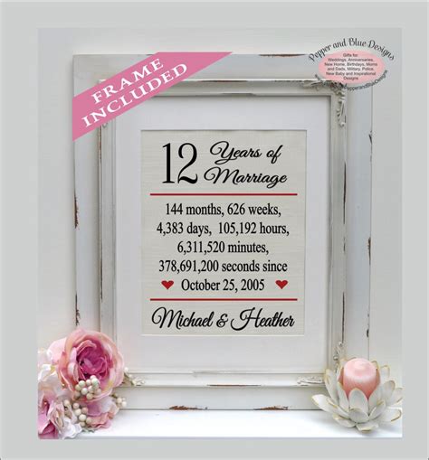 Framed 12th Anniversary T 12 Years Married 12 Year