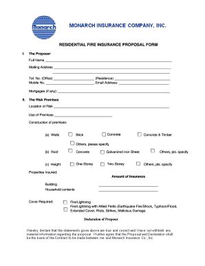 This has tended to leave the duty of the insurer in. Proposal Form - Fill Online, Printable, Fillable, Blank ...