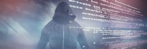 Composite Image Of Male Hacker Wearing Black Hoodie While Standing