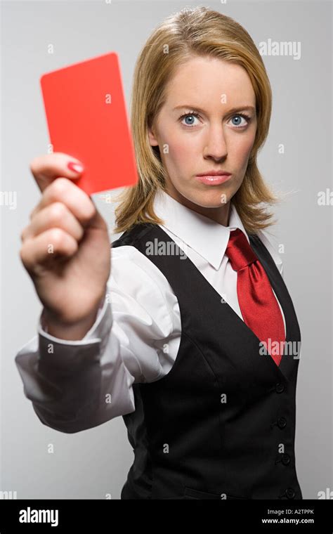 Woman Holding Red Card Stock Photo Alamy