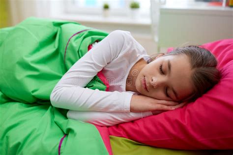 Girl Sleeping In Her Bed At Home Stock Photo Image Of Child Dreaming
