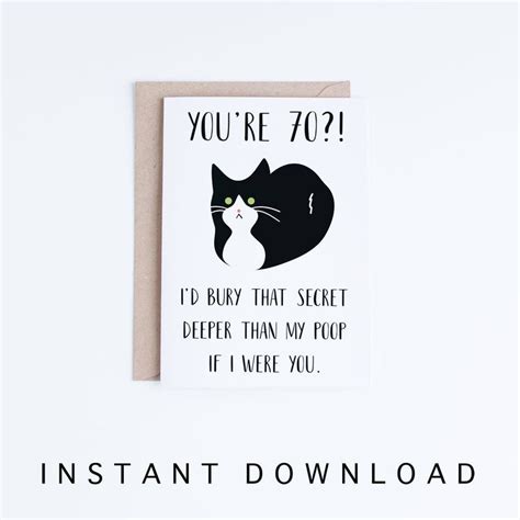 Printable 70th Birthday Cards Funny Tuxedo Cat 70 Birthday
