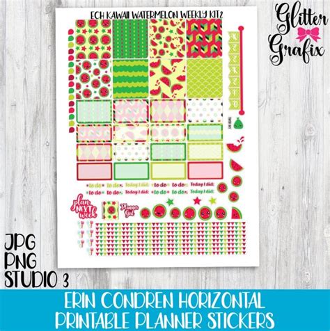 Printable Erin Condren Horizontal Weekly Planner Sticker Kit Etsy