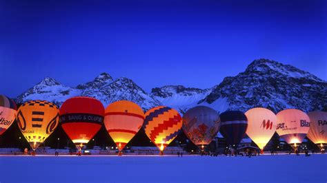 1920x1080 Balloon Hot Air Balloons Evening Landscape Mountains Snow