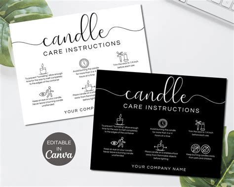 Candle Care Card Editable Printable Candle Care Instructions Etsy