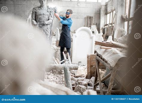 Sculptor Working With Sculpture In The Studio Stock Image Image Of