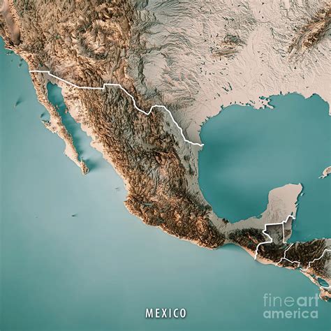 Mexico 3d Render Topographic Map Neutral Border Digital Art By Frank Ramspott Fine Art America
