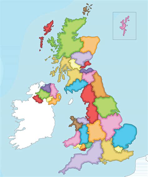 Vector Illustrated Blank Map Of Uk With Administrative Divisions And Neighbouring Countries