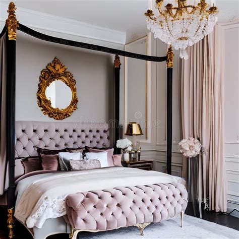 A Parisian Style Boudoir Bedroom With Ornate Furniture Velvet Drapes