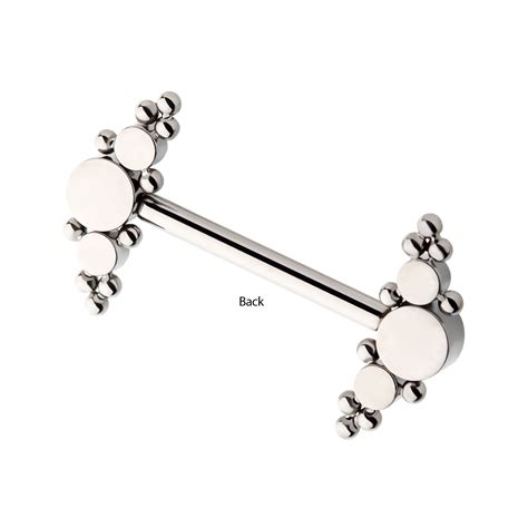 titanium fixed threadless nipple barbell with trio beads and bezel