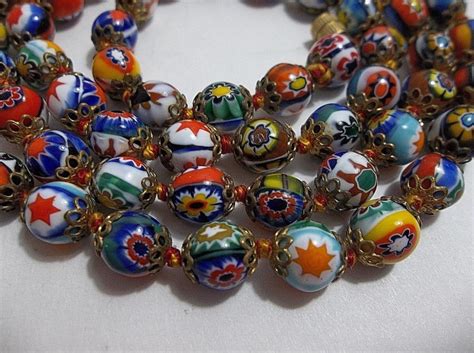 Vintage Authentic Murano Glass Millefiori Bead Necklace 26 Beaded Necklace Precious Beads Glass