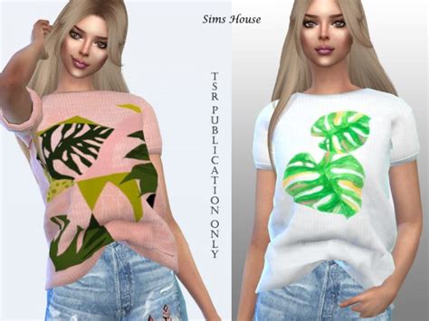 The Sims Resource Ulani Print T Shirt For Women Tucked In Front By