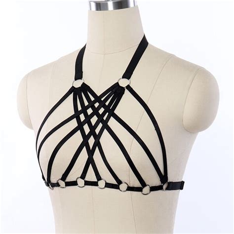 2018womens Harness Cage Lingerie Bdsm Bondage Hollow Bra Elastic Strappy Tops Body Cage Halter