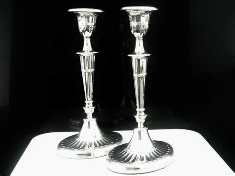 Antique Sterling Silver Candlesticks Pair Walker And Hall Sheffield
