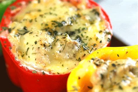 Slice the bell peppers in half from top to bottom. Stuffed Bell Peppers with Creamy Chicken Mushroom ...
