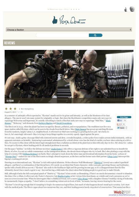 Elysium Movie Review Film Summary Roger Ebert Ensign