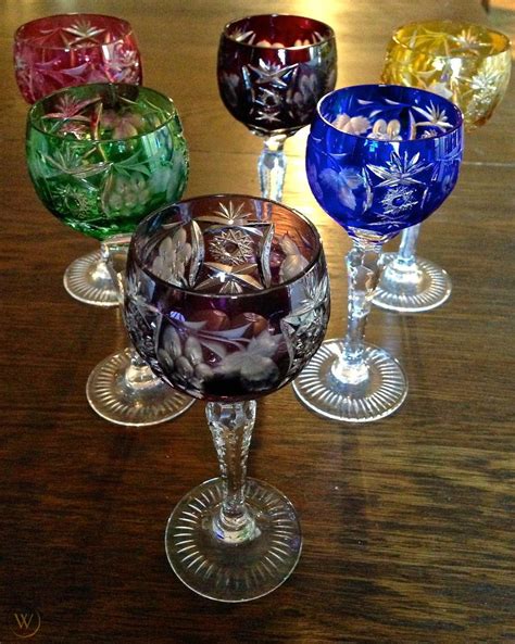 6 Vintage 1968 Cut Crystal Colored German Cordial Liqueur Wine Glasses Natchmann 1747130623