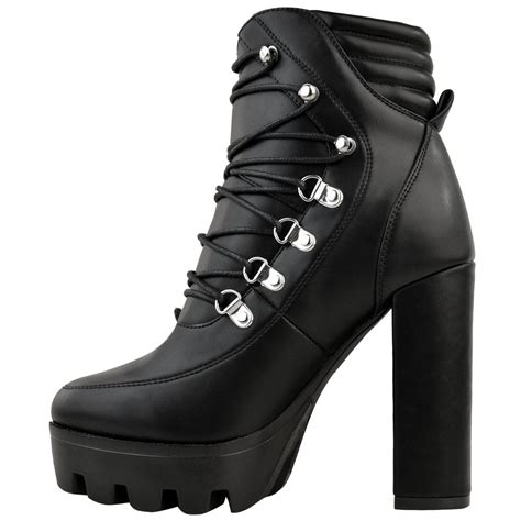 womens ladies platforms ankle boots block high heels lace up grunge shoes size ebay