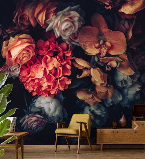 Black Floral Peel And Stick Wallpaper Mural Wall