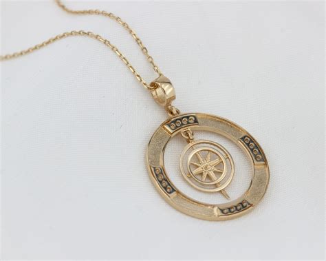 K Gold Compass Necklace Zirconia Stones Compass Jewelry Cz Diamonds