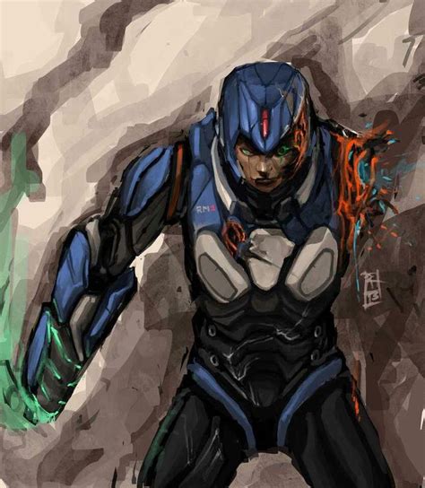 A Digital Painting Of A Man In Blue And White Armor With His Hands On