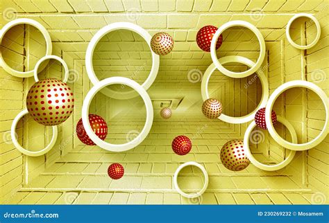 3d Abstract Wallpaper Tunnel Of Bricks And 3d Sphere And Circles