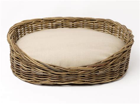 Oval Greywash Wicker Dog Bed And Reversible Mattress Set — Charley Chau