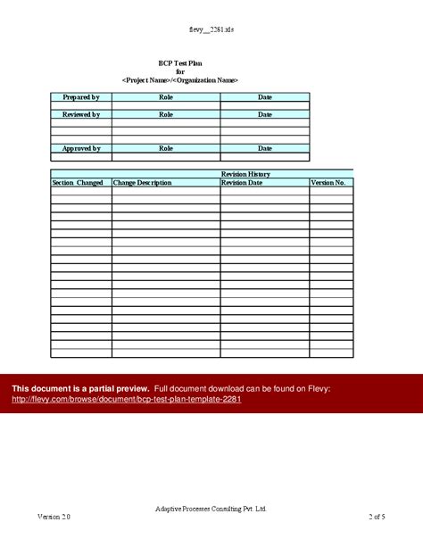 Excel Template Bcp Test Plan Template Excel Template Xls Flevy