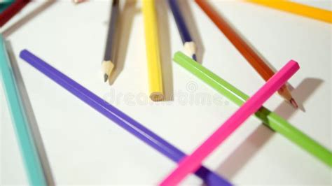Pencil On A White Background Colouring Pencils Falling On White