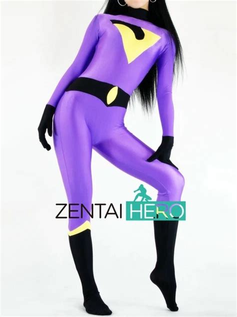 free shipping dhl purple dc comics the wonder twins jayna superhero costume catsuit skin tight