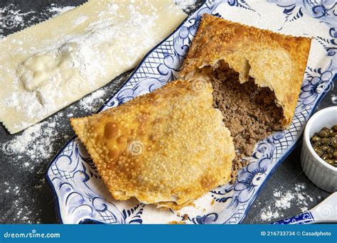 Brazilian Food Pastel Pastry In English Typical Dish On Brazil Stock