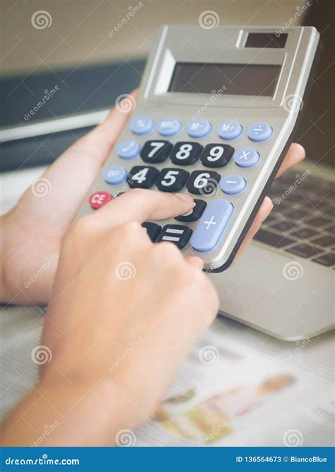 Woman Accountant Or Bank Worker Uses Calculator Stock Image Image Of
