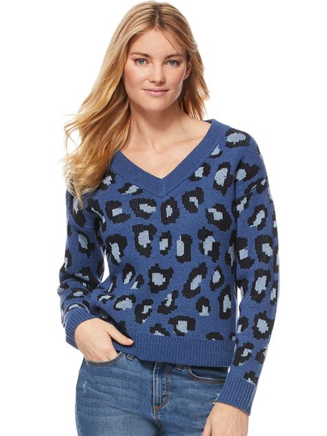 Scoop Animal Print Slouchy V Neck Sweater Womens