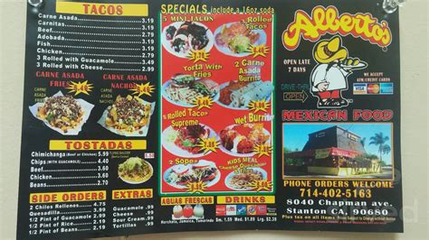Mexican restaurant in vista, california. Alberto's Mexican Food menu in Stanton, California, USA