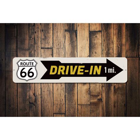 Drive In Route 66 Novelty Sign Metal Wall Decor 4x18 Inches