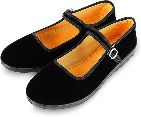Apika Womens Velvet Mary Jane Shoes Black Cottton Flats